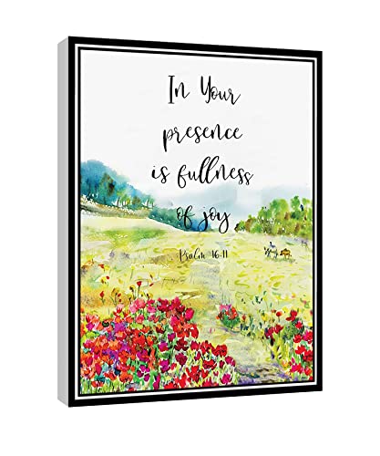 Uxjam Psalm 16 11 Wall Art,In Your Presence There Is Fullness Of Joy Scripture Poster Christian Art Canvas Wall Art For Home Office Framed Ready to Hang 16"x20"