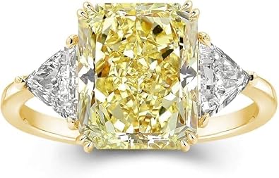 Rajput Traders ! Lab Created Yellow Diamond engagement Ring, 4.50Ct, 3-Stone Radiant Cut, 14K Yellow Gold Plated
