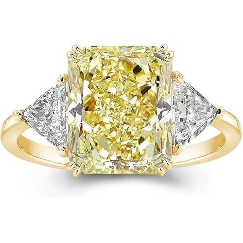 Rajput Traders ! Lab Created Yellow Diamond engagement Ring, 4.50Ct, 3-Stone Radiant Cut, 14K Yellow Gold Plated