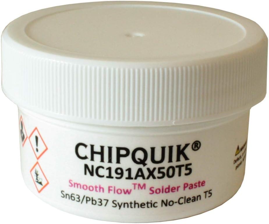 Chip Quik NC191AX50T5 Smooth Flow Leaded Solder Paste Sn63/Pb37 T5 50g Jar
