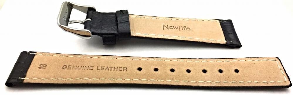 NewLife 18mm Black Genuine Leather Watch Band | Alligator Crocodile Grain, Lightly Padded Replacement Watchstrap with Square End that brings to Any Watch (Mens Standard Length)