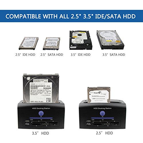 Awolf HDD Docking Station, Multi-Function External Hard Drive Docking Station for 2.5" 3.5" IDE SATA 8 TB Hard Disk with One Touch Backup(OTB),Support XD/MS/TF/CF/SD Card - Thumbnail 2