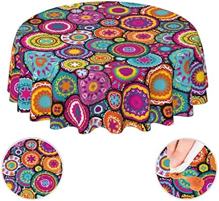 YETTA YANG Moroccan Colorful Circles Flower Waterproof Picnic Patio Party Round Table Cloth Cover Decorations Fabric 60 Inch Circular Tablecloth for 20-47 Inch Home Dining Room Kitchen Decor