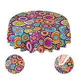 YETTA YANG Moroccan Colorful Circles Flower Waterproof Picnic Patio Party Round Table Cloth Cover De
