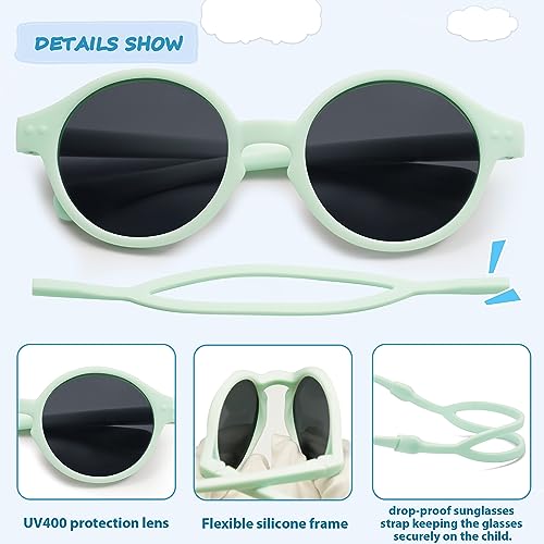 SOJOS Baby Polarized Sunglasses with Strap Round UV400 Protection Toddler Girls Boys Age 0-24 Months SK5613A2
