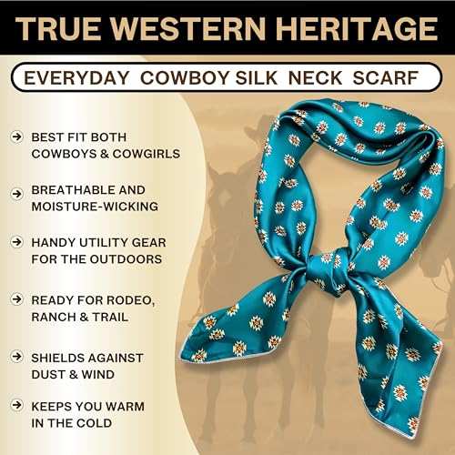 Wild Rag Silk Scarf 36'', Western Cowboy Bandana Square Silky Wild Rags,Turquoise & Brown Minimal Aztec Tribal Scarves for Men & Women2
