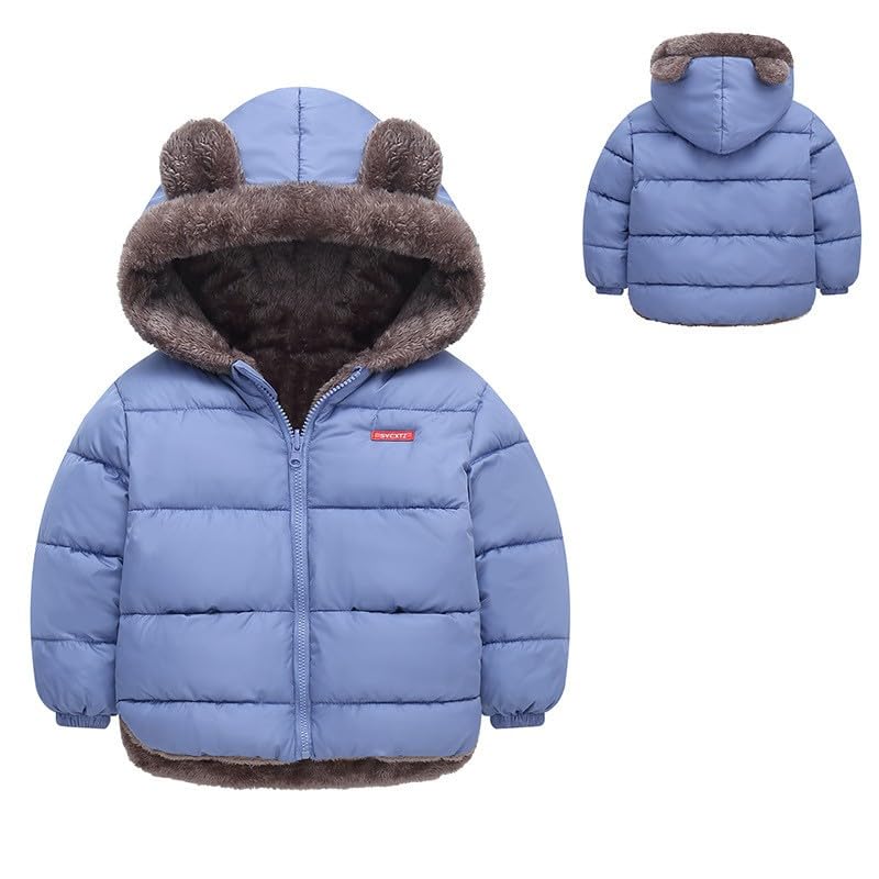 Toddler Boys Girls Winter Coat Bear Ears Hooded Two Wear Thicken Windproof Zipper Warm Jacket Coat Outerwear Clothes3