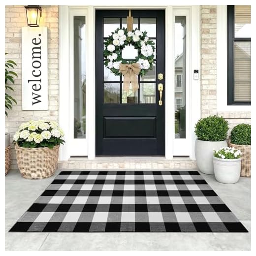 Buffalo Plaid Rug 3' x 5' Buffalo Check Rug Cotton Black and White Washable Checkered Outdoor Rug Carpet for Farmhouse Living Room/Dining Room/Bedroom