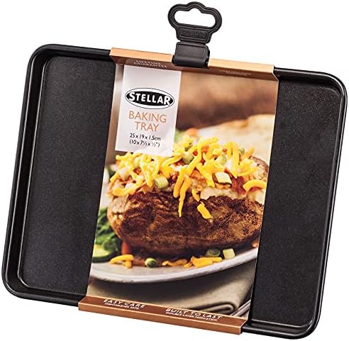 Stellar SB46 Small Non-Stick Baking Tray with Lip 24cm x 18cm x 1.5cm, Heavy Duty, Dishwasher Safe - Non-Stick Warranty with 5 Year Guarantee