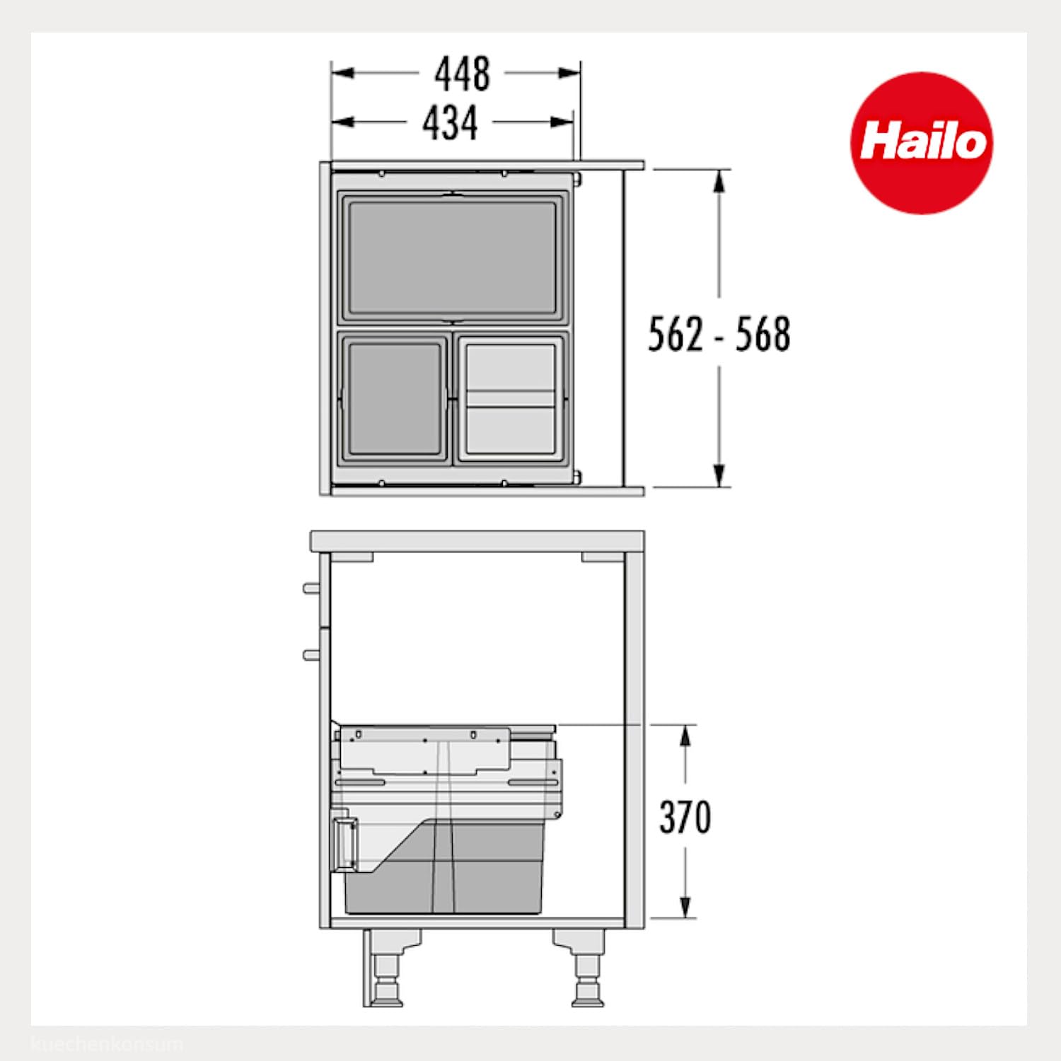Poubelle de cuisine tri sélectif Hailo AS Cargo encastrable 3 bacs 54L