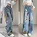 kakarin choyx Fashion Womens Jeans Y2K High Waist Wide Leg Casual Loose Straight Cute Graffiti Ripped Denim Pants L Blue