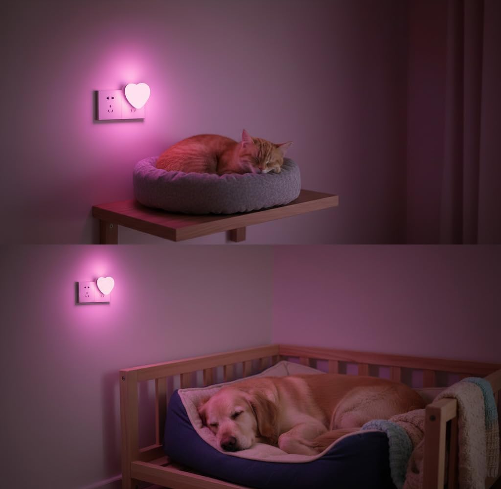 Night Light Plug into Wall, Pink Heart LED Night Lights for Kids Adults, Auto Dusk to Dawn Sensor Plug in Lamp for Room Decor, Nightlight for Bedroom Bathroom Kitchen Hallway