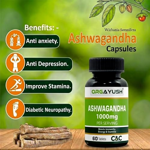 Image of Organic Ashwagandha 1000mg Tablets - Energy, Strength & Stamina Support Supplement, Stress Support & Sleep Wellness Formula with Himalayan Ashwagandha (Pack of 3)