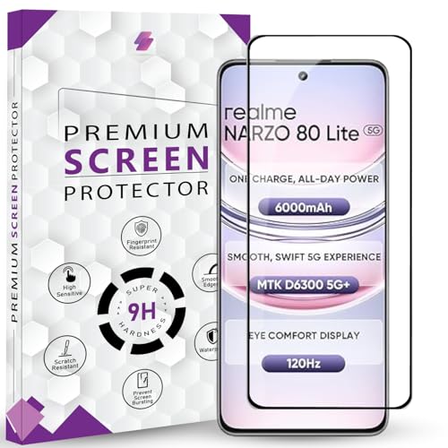 Image of Premium Tempered Glass Screen Protector Guard For Realme Nrazo 80 Lite 5G (6.67 Inch, Pack of 1) | Edge to Edge Coverage With Easy to installation kit