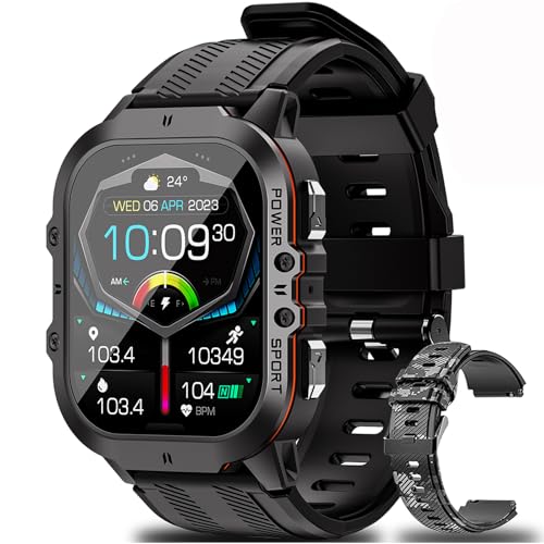 BKOHJAJI Reloj Inteligente Hombre 450mAh, Pantalla AMOLED de 1,96' con Llamada Bluetooth Smartwatch Hombre, 5ATM Impermeable/Detección de Frecuencia Cardíaca Reloj Deportivo Hombre para Android iOS