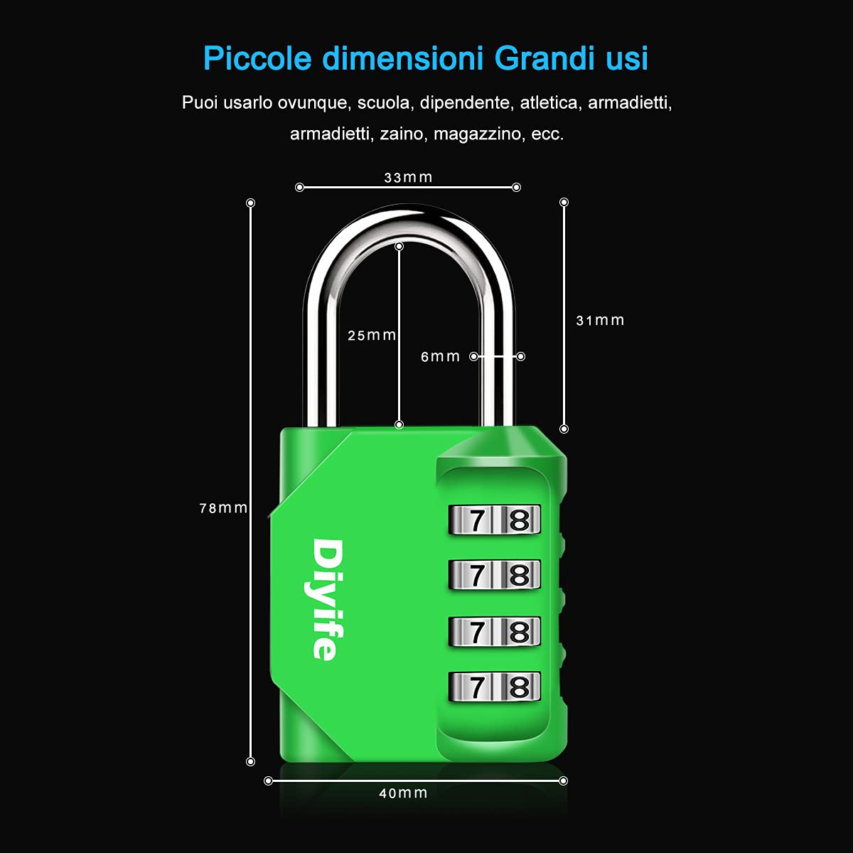 Lucchetto Combinazione, [Antipioggia] Diyife Lucchetto Armadietto Impermeabile Lucchetto A Combinazione, Esterno Serrature con Combinazione 4 Cifre Per Zaini, Armadietto, Palestra, Verde