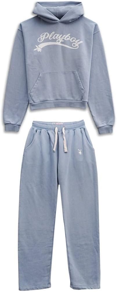 Playboy Logo Sweat Set – Unisex Fleece Hoodie & Jogger 2-Piece Loungewear with Retro Graphic Logos