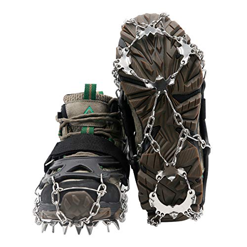 Samply Ice& Snow Traction Cleats, 19 Spike Mountaineering Climbing Crampons for Shoes, Boots, Large, Black