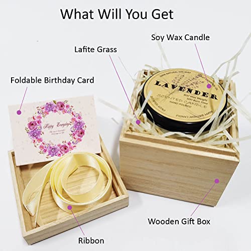 Candles Gifts For Women, Happy Birthday Candles Gifts For Her Mom Sister, 8Oz Lavender Scented Candle, Soy Wax Jar Candles Birthday Gift For Friends Men Female Coworker With Wood Gift Box #TOP1
