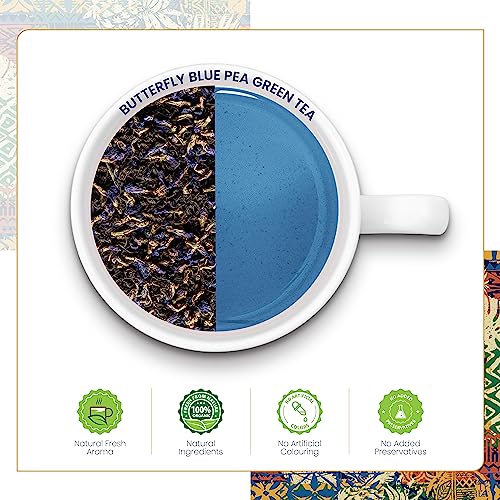 Image of Dabri Blue Flower Butterfly Pea Green Tea 100gm Pouch | Natural Loose Leaves with Blue Flower Herbal Blend | Farm Fresh | Rich in Antioxidants | Helps Regulate Blood Sugar, Supports Hair & Skin Health