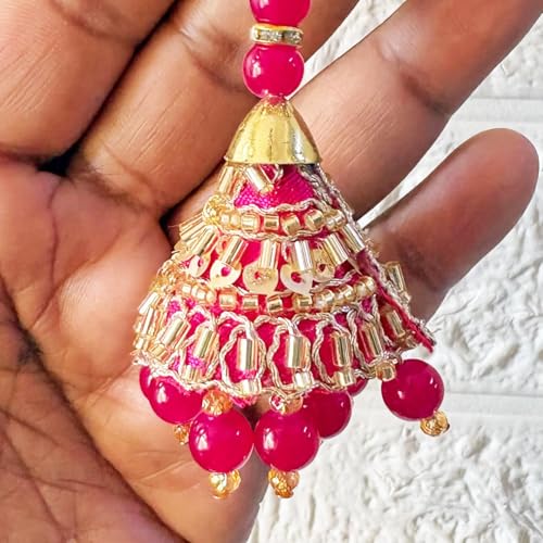 Image of Adikala Craft Store Handmade Ethnic Latkan Tassel Set of 2 for Saree Pallu, Blouse, Suits, Dupatta, Lehenga Decor | Ethnic Saree Pallu, Blouse, Suit, Dupatta & Lehenga Decoration (Rani Pearl)