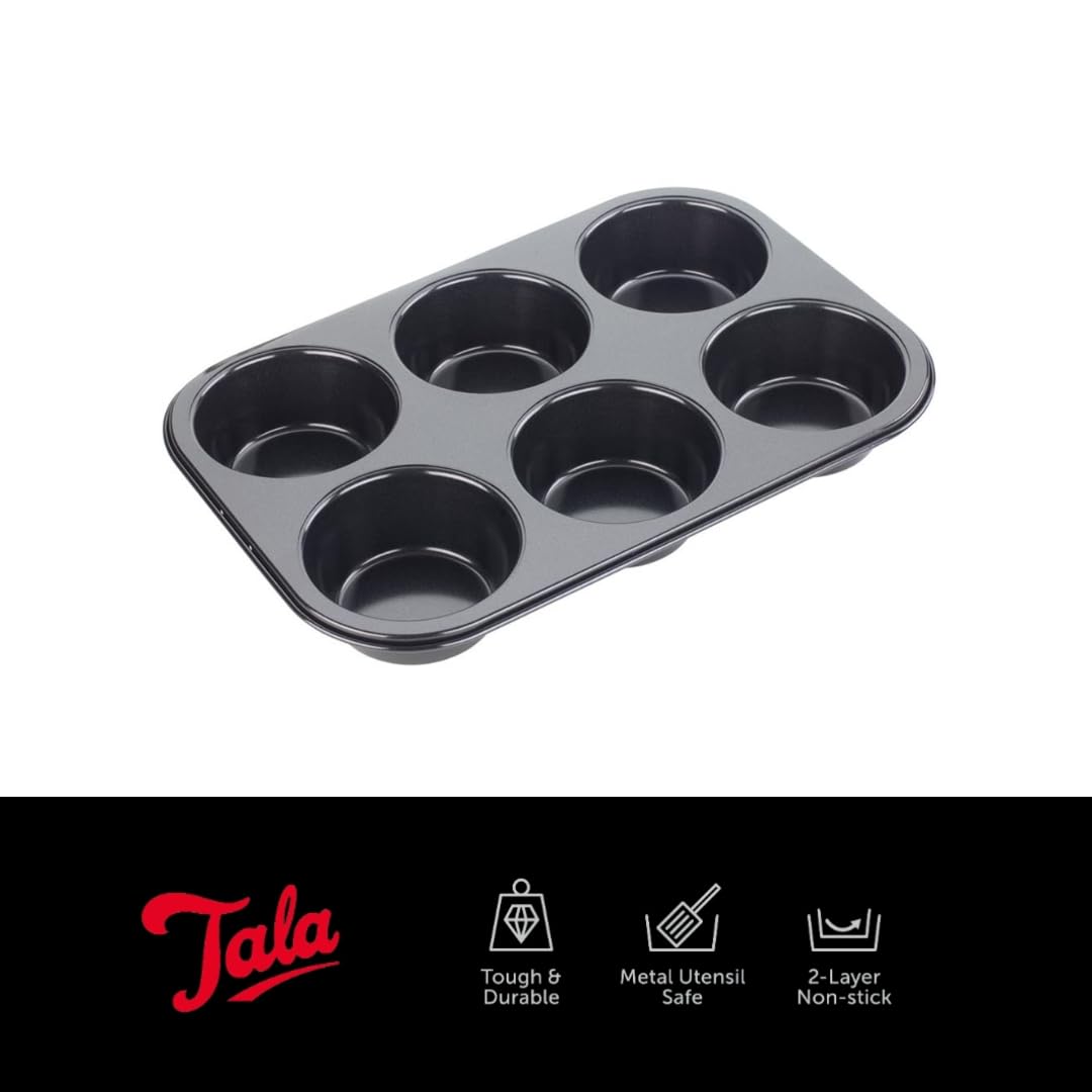 Tala Wydajność, 6 filiżanek Jumbo Muffin Tin, profesjonalna stal węglowa z powłoką zapobiegającą zaćmieniu, opakowanie może się różnić