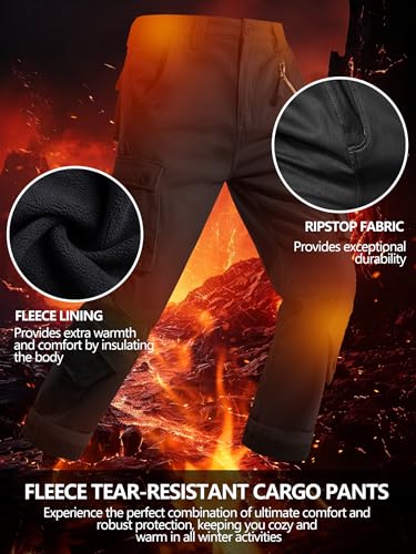 Men's Fleece Lined Hiking Cargo Pants,Winter Insulated Work Pants Mens Tactical Warming Trousers Snow Ski Safari(No Belt)3