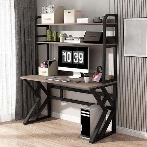 RiouPsithuric Escritorio Grande para computadora con estantes de Almacenamiento - Mesa de Estudio para Oficina en casa con estantería para PC, portátil y Juegos - Escritorio de Madera con soluci