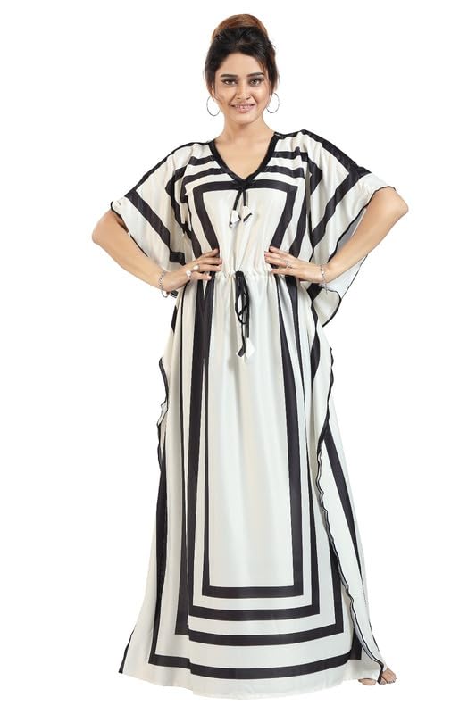 Image of Women's- Kaftan /Nighty /Maxi /Gown /Nightdress /Nightwear Serena Fabric- V-Neck Floral Print