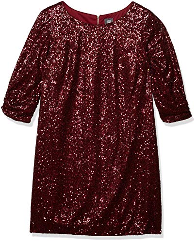 Vince Camuto Women's Size Sequined 3/4 Sleeve Frock Dress, Wine, 18 Plus