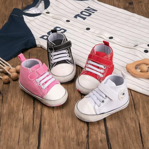Image of Unisex Baby Girls Boys Canvas High-top Shoes, Newborn Infant Anti-Slip Soft Sole Frist Walking Breathable Sneakers