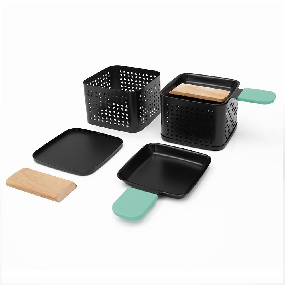 CÉCOA • Cheese’Up Duo • Lot de 2 • Raclette à la Bougie • Sans Électricité • Poêlons Antiadhésifs & Spatules en Bois • Facile à Transporter & Nettoyer • Idéal pour Amateurs de Fromage