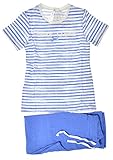  Louis & Louisa \'Gute Laune\' Streifen Kinder-Pyjama - gestreift lang, Blau/Weiß, 128/134