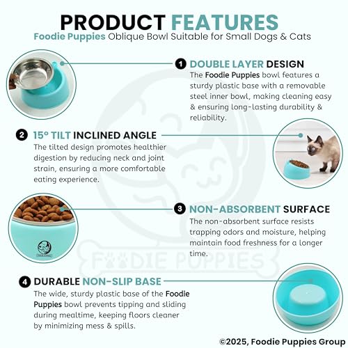Image of Foodie Puppies Elevated Cat Bowl - (Oblique, Blue) | 15 Tilted Bowl Food & Water Drinking Feeder with Non-Skid Base | Durable, Anti-Vomiting, Stress-Free Bowl Suitable for Cats, Puppies & Small Dogs