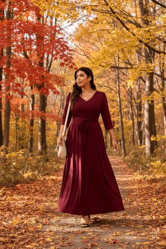 Image of Runwind Plus Size Dress for Women - 3 /4 Sleeve V Neck Maxi Dresses for Women (XL-6XL)