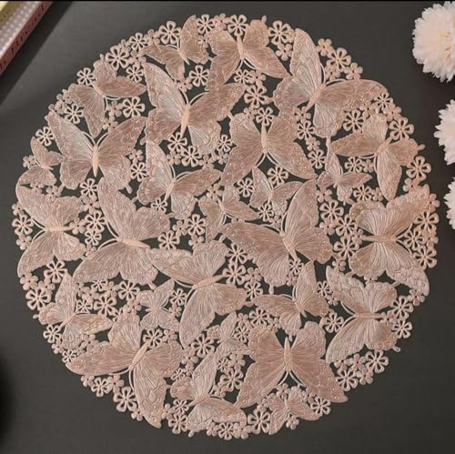 Image of HomeCloud PVC Material Round Shape Table Mat, Dining Table Mat,Table Placemats, Round Mats,Best for Bed-Side Table /Center Table, Dining Table /Shelves (Butterfly Rosegold, Set of 6)