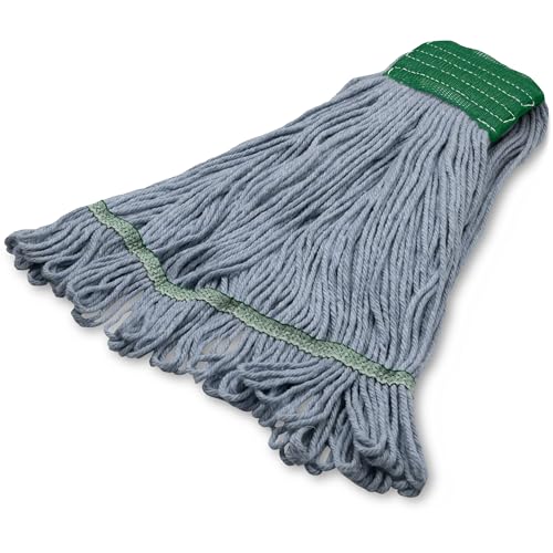 Image of SPARTA 369551B14 Cotton Mop Head, Loop-Ended, 5 Inch Color-Coded Green Headhand for Organized Cleaning, Medium - 36 Inches Long, Blue with Green Band, (Pack of 12)