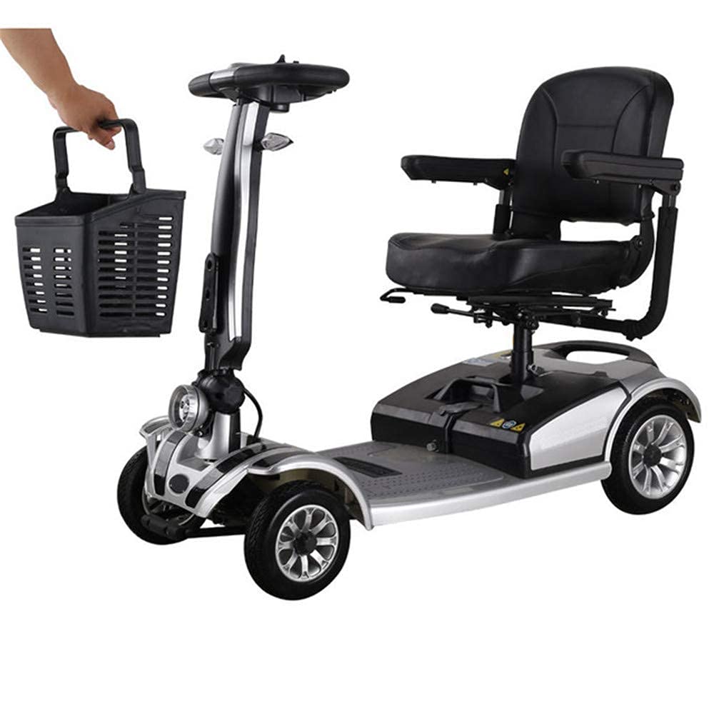 Four-Wheeled Electric Wheelchair, Adult Vintage Scooter, Disabled Folding Bicycle Mobile Scooter Power Mobile Scooter Collapsible Advanced Intelligent (White)