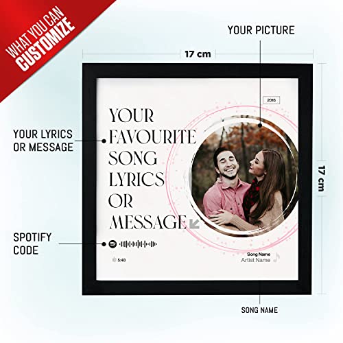 Image of Ritwika's Synthetic Wooden Personalized Picture Spotify Song Lyrics, Artist Name, Year Square Tabletop Frame For Desk 17 X 17 CM Black & White Set Of 1