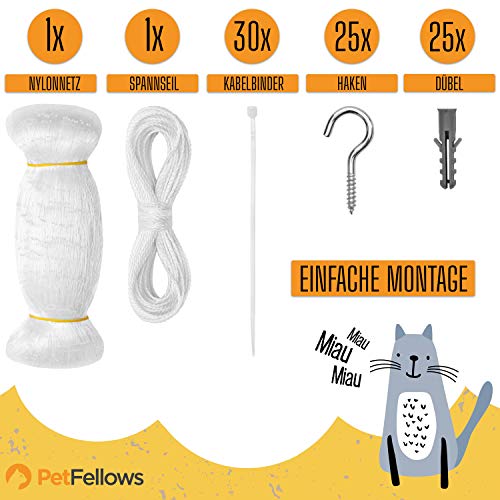 PetFellows® Katzennetz für Balkon - 8x3m - Ideales Sorglos-Set - WICHTIG: Geprüfte Sicherheit (Zuschneidbar und Bissfest… – Bild 2