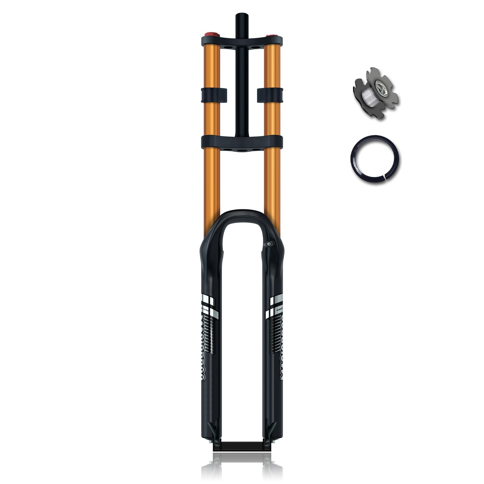 Downhill Mountain Bike Suspension Fork 26/27.5/29 Inch 1-1/8 Straight MTB Air Fork 180mm Travel Double Shoulder Front Fork 15mm Thru Axle/QR 9mm Disc Brake Front Forks Manual Lockout(27.5Gold QR)