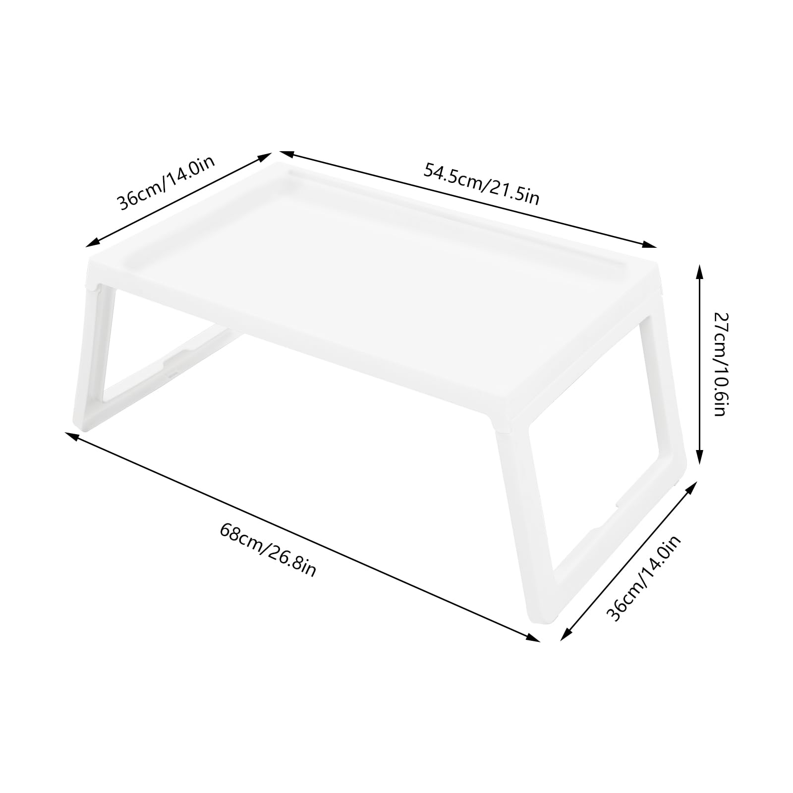 4 tabletas de cama con patas plegables, mesa de cama de plástico blanco, bandeja de desayuno para bandeja de cama, limpieza sin esfuerzo, bandeja de cama con ranura para teléfono móvil,