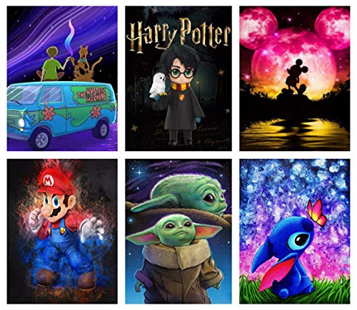 6 Pack 5D Diamond Painting Kit,Diamond Painting Kits for Adults,Full Drill Diamond Art Diamonds Gem Art Drill Disney Sets Scooby-Doo, etc 12x16 inches (Scooby-Doo)