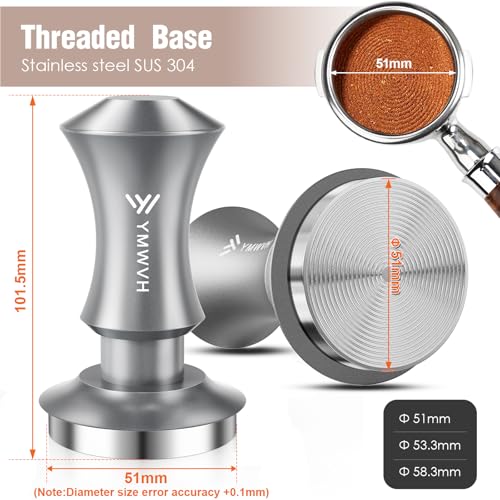 Image of 51mm Espresso Tamper, YMWVH Premium Barista Espresso Coffee Tamper with Spring Loaded Flat Stainless Steel Base, Constant 30lb, Compatible with 51mm Bottomless Portafilter