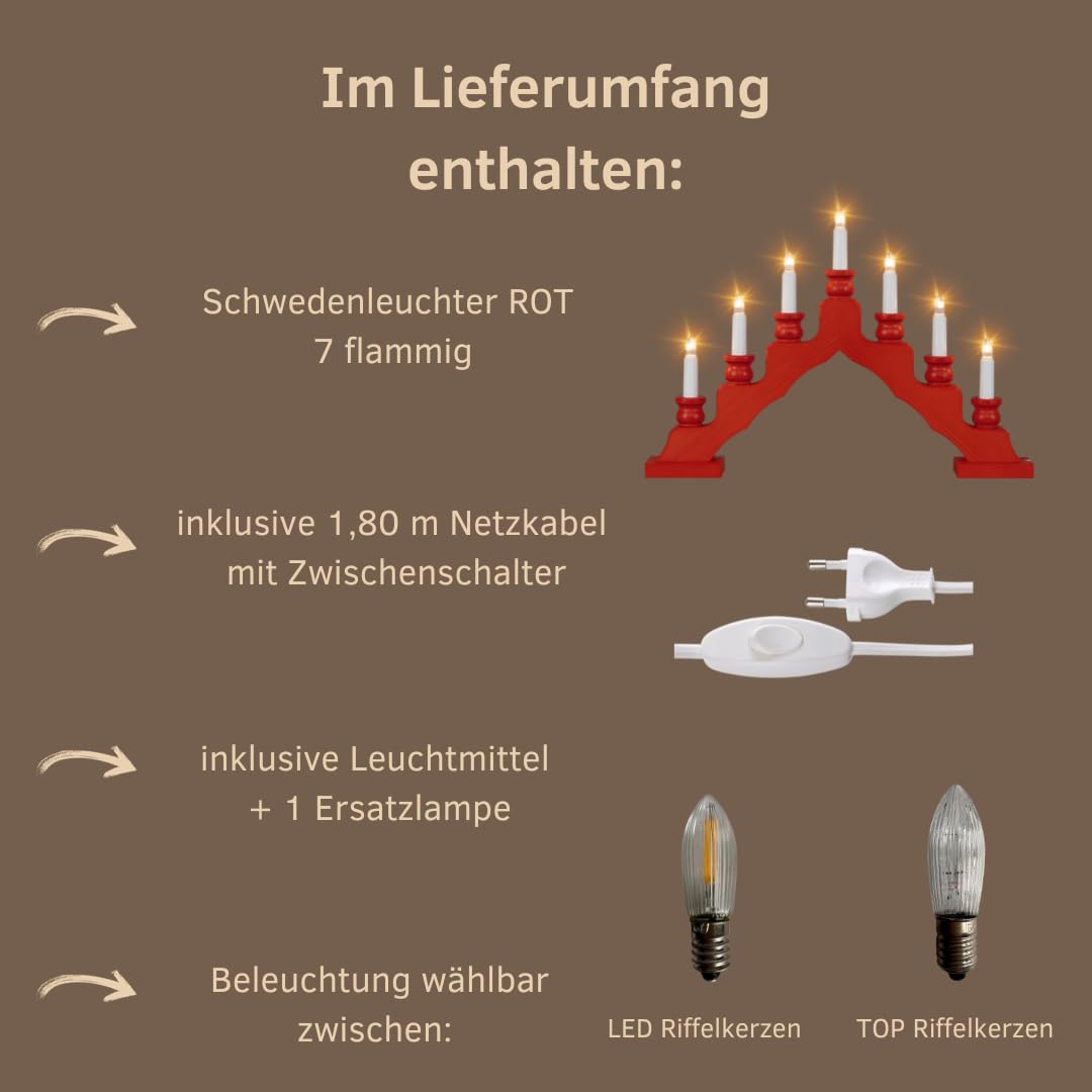 Weigla Holzkunst Light Arch - Swedish Style - Red - 33 cm / 13 inch