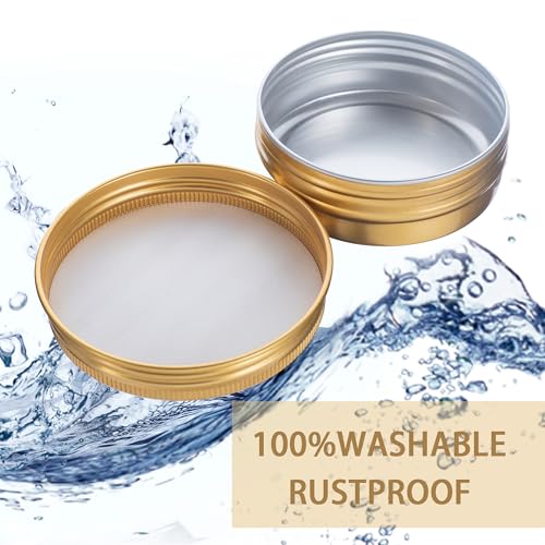 24 Pack 3oz Screw Top Aluminum Tin Jars with Screw Lids and Blank Labels - Refillable 90ml Metal Containers for Lip Balms, Candles, Salves, Spices, Crafts (Gold)4