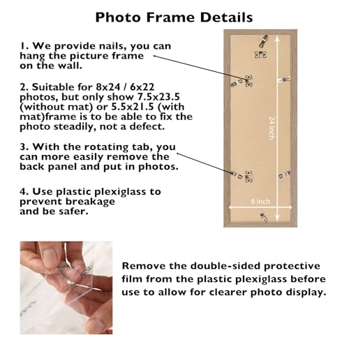 Image of JCJMY 8x24 Picture Frame with 6x22 Mat, Panoramic Picture Frame Display Photo 6x22 with Mat or 8 x 24 Without Mat, Wall Hanging Large 8 by 24 Poster Frame with Plexiglass, Rustic Brown