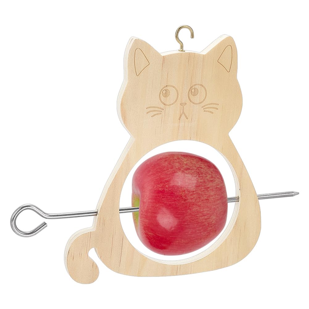 FINGERINSPIRE Cat Shape Wooden Hanging Birds Feeder 190x227x10mm Fruit Holder Feeder Rustic Birdhouse with Hook Perfect for Garden, Backyard and Patio for Bird Watching Enthusiasts