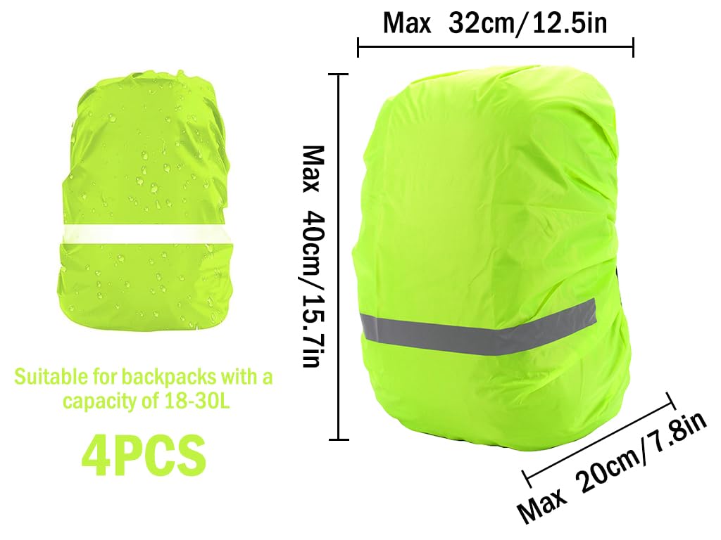 4 Pezzi Parapioggia Zaino Impermeabile, Parapioggia per Zaini con Strisce Riflettenti, Coprizaino Impermeabile, Copri Zaino per Pioggia, per Ciclismo, Trekking, Campeggio, Viaggi(18-30L)