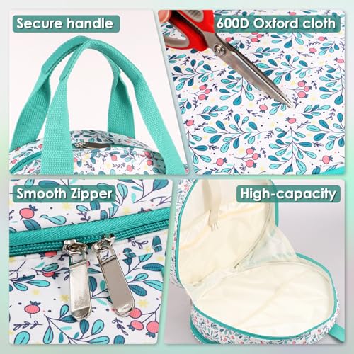 Image of Embroidery Project Bag, Embroidery Supplies Storage Carrying Tote Case with Multiple Pockets and Handle, Cross Stitch Bag, Double Layer Embroiderys Project Bags for Floss Hoops Thread (Lake Blove)